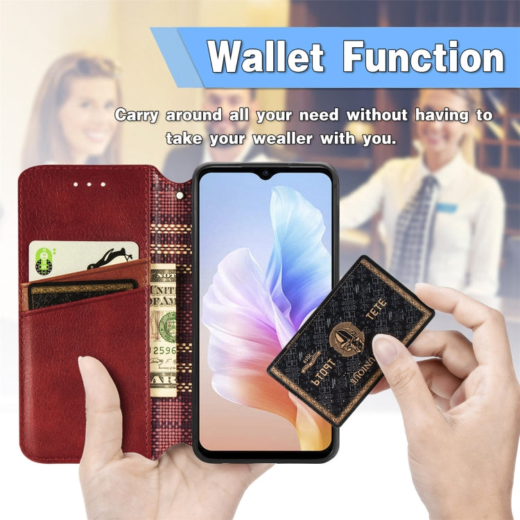 For DOOGEE X98 Pro / X98 Cubic Grid Pressed Magnetic Leather Phone Case(Red)