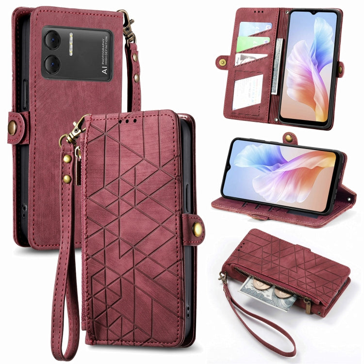 For DOOGEE X98 Pro / X98 Geometric Zipper Wallet Side Buckle Leather Phone Case(Red)
