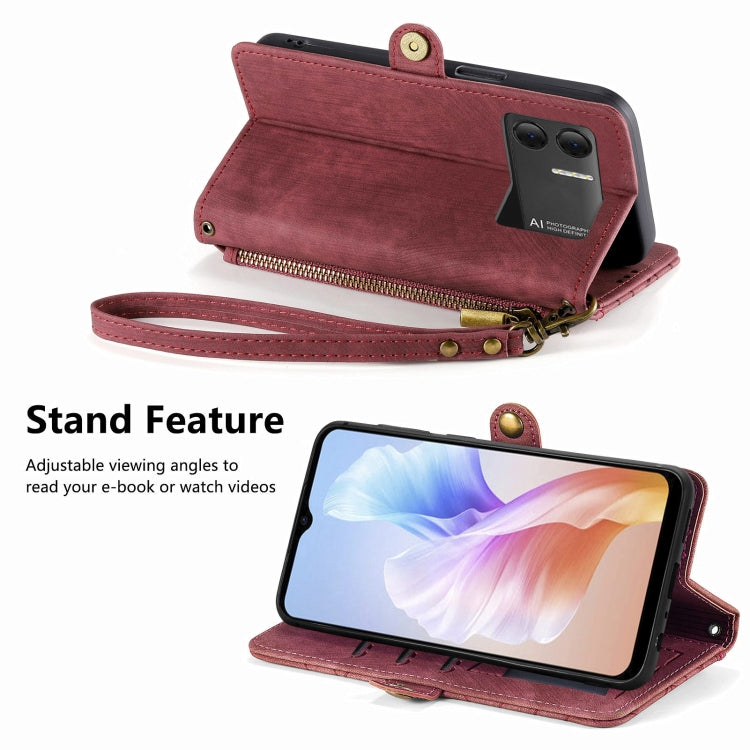 For DOOGEE X98 Pro / X98 Geometric Zipper Wallet Side Buckle Leather Phone Case(Red)