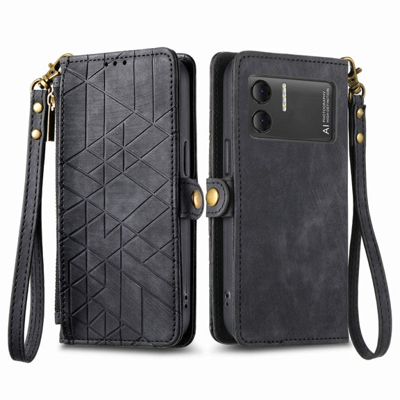 For DOOGEE X98 Pro / X98 Geometric Zipper Wallet Side Buckle Leather Phone Case(Black)