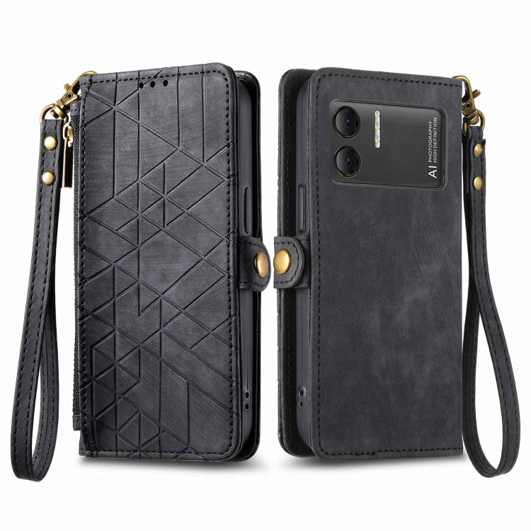 For DOOGEE X98 Pro / X98 Geometric Zipper Wallet Side Buckle Leather Phone Case(Black)