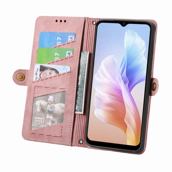 For DOOGEE X98 Pro / X98 Geometric Zipper Wallet Side Buckle Leather Phone Case(Pink)