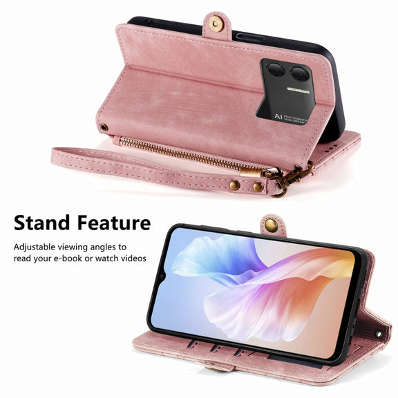 For DOOGEE X98 Pro / X98 Geometric Zipper Wallet Side Buckle Leather Phone Case(Pink)