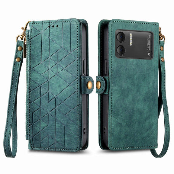 For DOOGEE X98 Pro / X98 Geometric Zipper Wallet Side Buckle Leather Phone Case(Green)