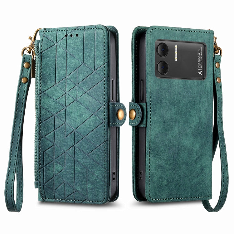 For DOOGEE X98 Pro / X98 Geometric Zipper Wallet Side Buckle Leather Phone Case(Green)