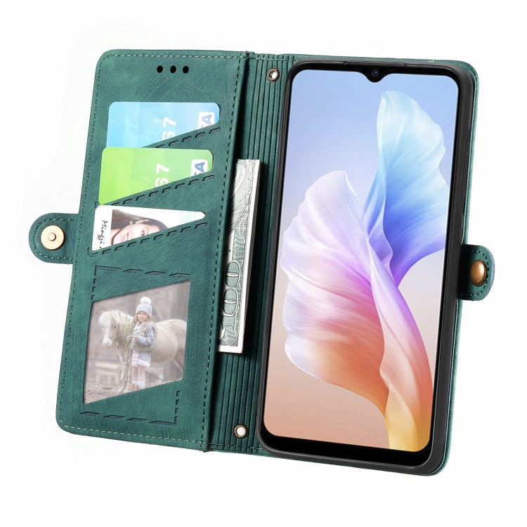 For DOOGEE X98 Pro / X98 Geometric Zipper Wallet Side Buckle Leather Phone Case(Green)