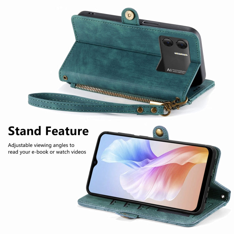 For DOOGEE X98 Pro / X98 Geometric Zipper Wallet Side Buckle Leather Phone Case(Green)