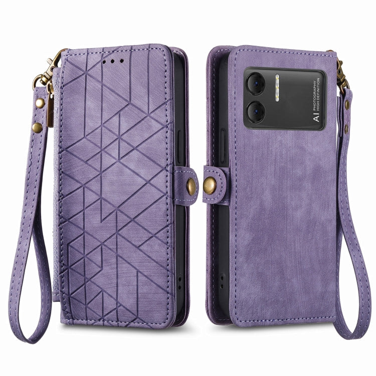 For DOOGEE X98 Pro / X98 Geometric Zipper Wallet Side Buckle Leather Phone Case(Purple)