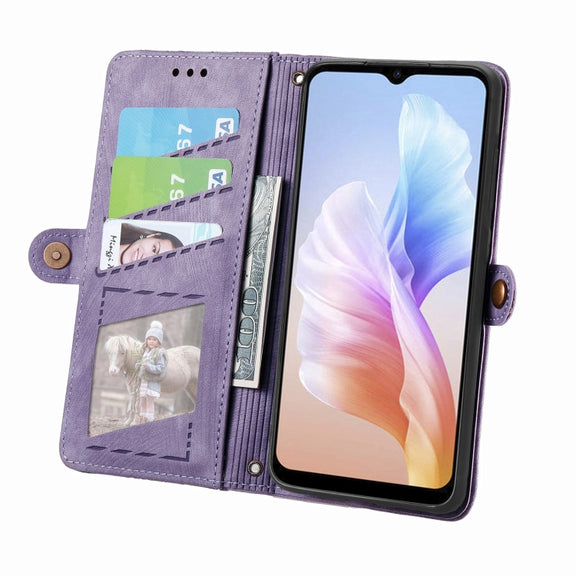 For DOOGEE X98 Pro / X98 Geometric Zipper Wallet Side Buckle Leather Phone Case(Purple)
