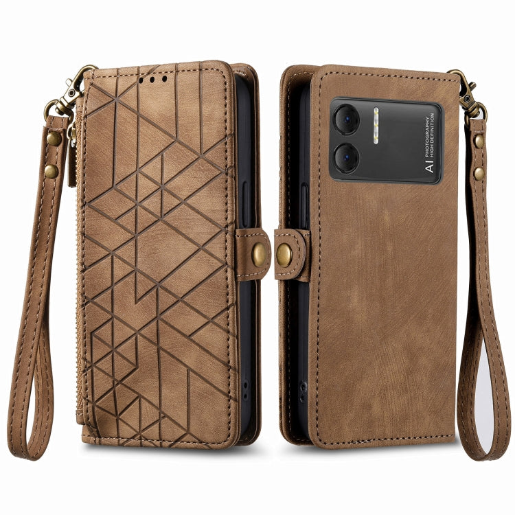 For DOOGEE X98 Pro / X98 Geometric Zipper Wallet Side Buckle Leather Phone Case(Brown)