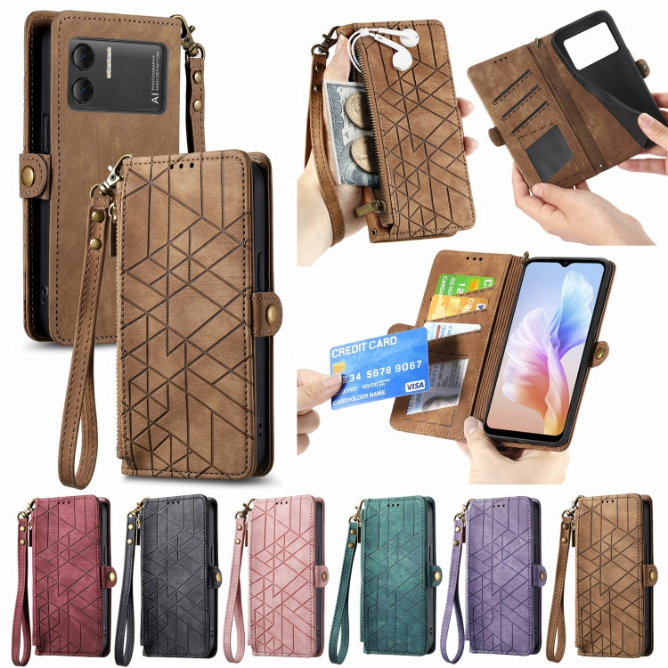 For DOOGEE X98 Pro / X98 Geometric Zipper Wallet Side Buckle Leather Phone Case(Red)