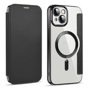 For iPhone 15 Shield MagSafe RFID Anti-theft Leather Phone Case(Black)
