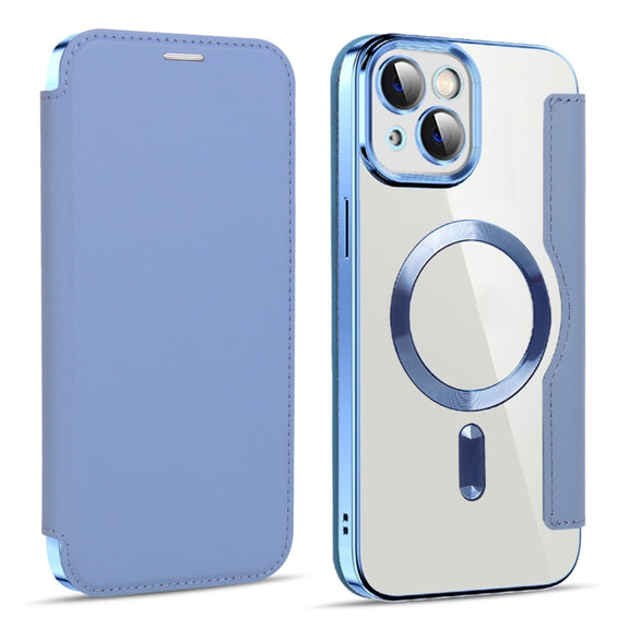 For iPhone 15 Shield MagSafe RFID Anti-theft Leather Phone Case(Blue)