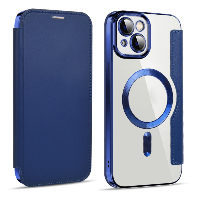 For iPhone 15 Shield MagSafe RFID Anti-theft Leather Phone Case(Dark Blue)
