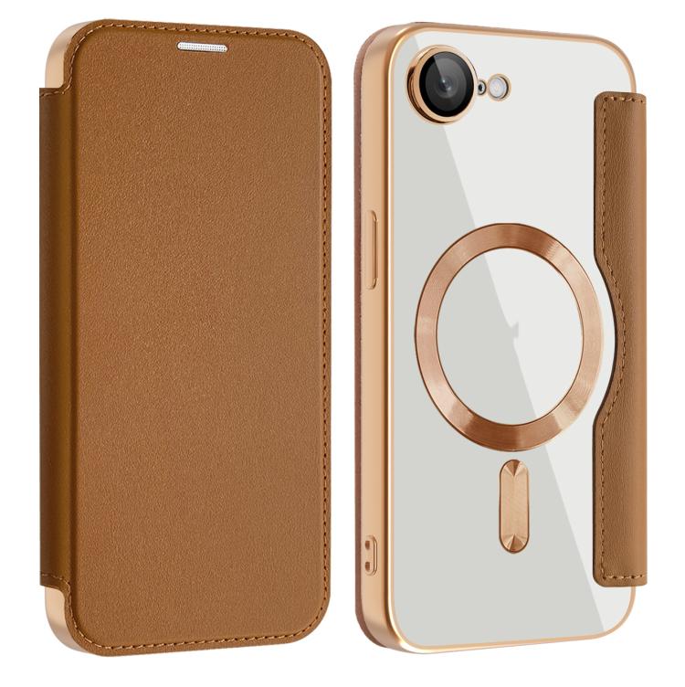 For iPhone 16e Shield MagSafe RFID Anti-theft Leather Phone Case(Brown)
