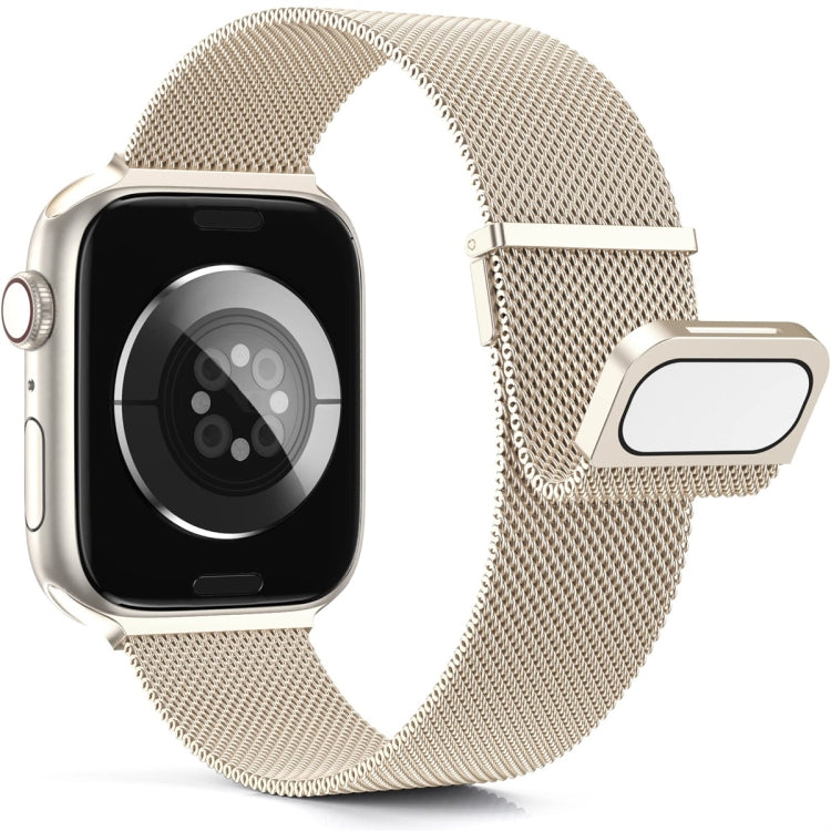 For Apple Watch SE 2022 44mm Milan Double Magnetic Steel Mesh Watch Band(Starlight Color)