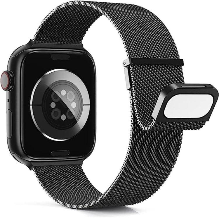 For Apple Watch 7 41mm Milan Double Magnetic Steel Mesh Watch Band(Black)