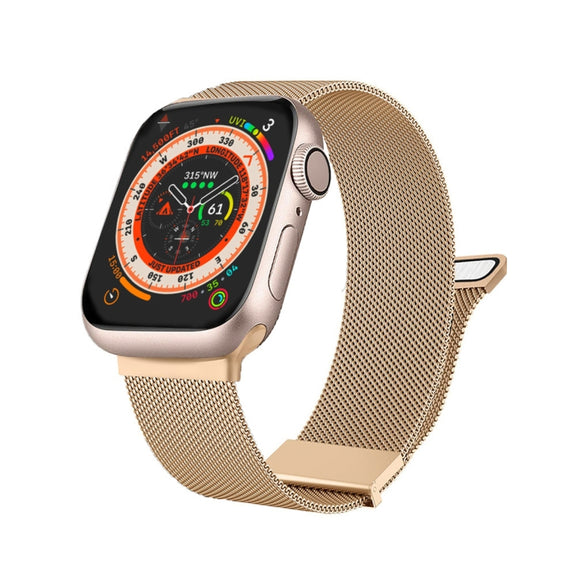 For  Apple Watch 7 45mm Milan Double Magnetic Steel Mesh Watch Band(Rose Gold)