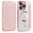 For iPhone 16 Pro Shield Magsafe RFID Anti-theft Rhombus Leather Phone Case(Pink) - free shipping - PMC TechLife - Order now!