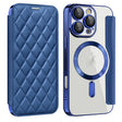 For iPhone 16 Pro Shield Magsafe RFID Anti-theft Rhombus Leather Phone Case(Dark Blue) - iPhone 16 Pro Cases by PMC TechLife | Online Shopping South Africa | PMC TechLife | Buy Now Pay Later Mobicred