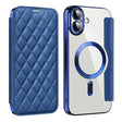 For iPhone 16 Plus Shield Magsafe RFID Anti-theft Rhombus Leather Phone Case(Dark Blue) - iPhone 16 Plus Cases by PMC TechLife | Online Shopping South Africa | PMC TechLife | Buy Now Pay Later Mobicred