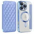 For iPhone 16 Pro Max Shield Magsafe RFID Anti-theft Rhombus Leather Phone Case(Blue) - iPhone 16 Pro Max Cases by PMC TechLife | Online Shopping South Africa | PMC TechLife | Buy Now Pay Later Mobicred