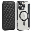 For iPhone 16 Pro Max Shield Magsafe RFID Anti-theft Rhombus Leather Phone Case(Black) - iPhone 16 Pro Max Cases by PMC TechLife | Online Shopping South Africa | PMC TechLife | Buy Now Pay Later Mobicred