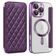 For iPhone 16 Pro Max Shield Magsafe RFID Anti-theft Rhombus Leather Phone Case(Purple) - iPhone 16 Pro Max Cases by PMC TechLife | Online Shopping South Africa | PMC TechLife | Buy Now Pay Later Mobicred