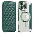 For iPhone 16 Pro Max Shield Magsafe RFID Anti-theft Rhombus Leather Phone Case(Green) - iPhone 16 Pro Max Cases by PMC TechLife | Online Shopping South Africa | PMC TechLife | Buy Now Pay Later Mobicred