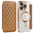 For iPhone 16 Pro Max Shield Magsafe RFID Anti-theft Rhombus Leather Phone Case(Brown) - iPhone 16 Pro Max Cases by PMC TechLife | Online Shopping South Africa | PMC TechLife | Buy Now Pay Later Mobicred