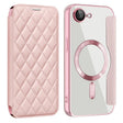 For iPhone 16e Shield Magsafe RFID Anti-theft Rhombus Leather Phone Case(Pink) - iPhone 16e Cases by PMC TechLife | Online Shopping South Africa | PMC TechLife | Buy Now Pay Later Mobicred