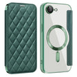 For iPhone 16e Shield Magsafe RFID Anti-theft Rhombus Leather Phone Case(Green) - iPhone 16e Cases by PMC TechLife | Online Shopping South Africa | PMC TechLife | Buy Now Pay Later Mobicred
