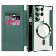 For Samsung Galaxy S22 Ultra 5G Shield MagSafe RFID Anti-theft Rhombus Leather Phone Case(Green)