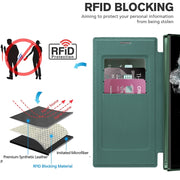 For Samsung Galaxy S22 Ultra 5G Shield MagSafe RFID Anti-theft Rhombus Leather Phone Case(Green)