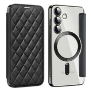 For Samsung Galaxy S25 5G Shield MagSafe RFID Anti-theft Rhombus Leather Phone Case(Black)