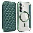 For Samsung Galaxy S25 5G Shield MagSafe RFID Anti-theft Rhombus Leather Phone Case(Green) - Galaxy S25 5G Cases by PMC Jewellery | Online Shopping South Africa | PMC Jewellery | Buy Now Pay Later Mobicred
