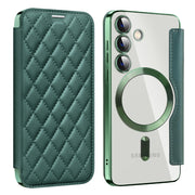 For Samsung Galaxy S25 5G Shield MagSafe RFID Anti-theft Rhombus Leather Phone Case(Green)