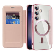 For Samsung Galaxy S25 5G Shield MagSafe RFID Anti-theft Rhombus Leather Phone Case(Pink)