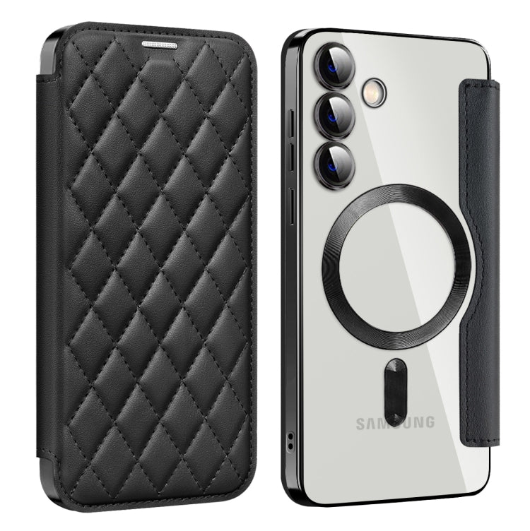 For Samsung Galaxy S25+ 5G Shield MagSafe RFID Anti-theft Rhombus Leather Phone Case(Black)