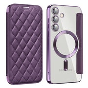 For Samsung Galaxy S25+ 5G Shield MagSafe RFID Anti-theft Rhombus Leather Phone Case(Purple)