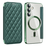 For Samsung Galaxy S25+ 5G Shield MagSafe RFID Anti-theft Rhombus Leather Phone Case(Green)