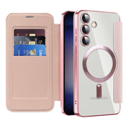 For Samsung Galaxy S25+ 5G Shield MagSafe RFID Anti-theft Rhombus Leather Phone Case(Pink)