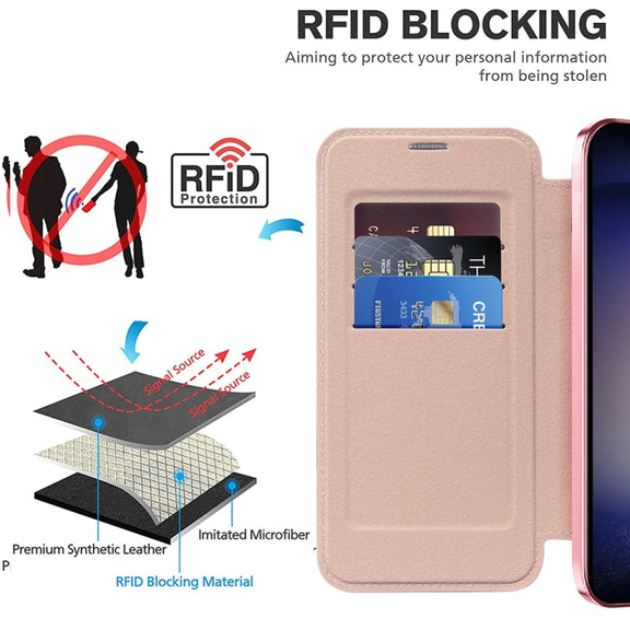 For Samsung Galaxy S25+ 5G Shield MagSafe RFID Anti-theft Rhombus Leather Phone Case(Pink)