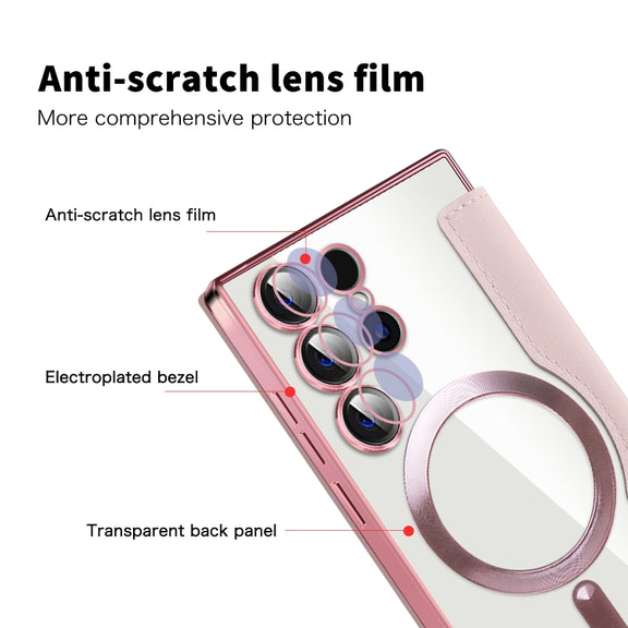 For Samsung Galaxy S25 Ultra 5G Shield MagSafe RFID Anti-theft Rhombus Leather Phone Case(Pink)