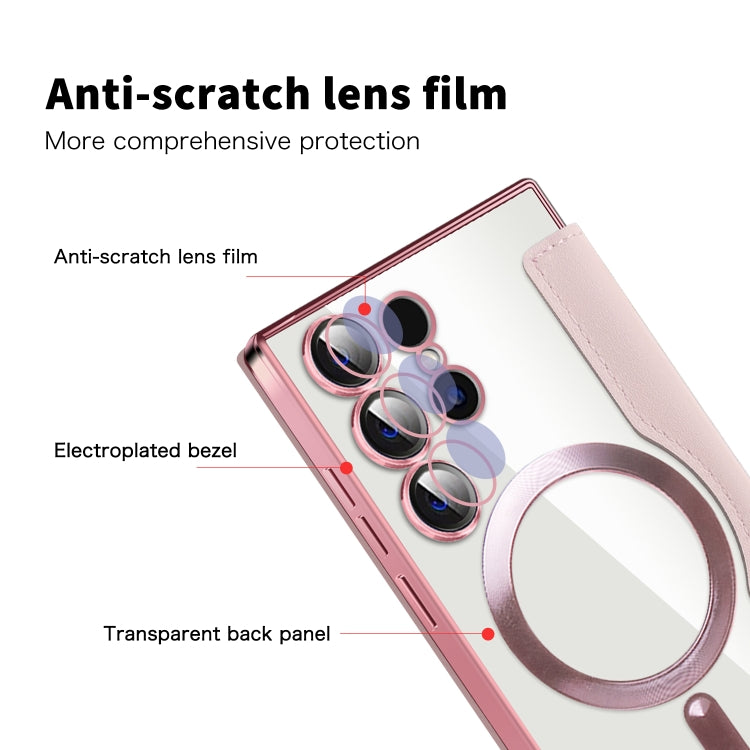 For Samsung Galaxy S25 Ultra 5G Shield MagSafe RFID Anti-theft Rhombus Leather Phone Case(Pink)