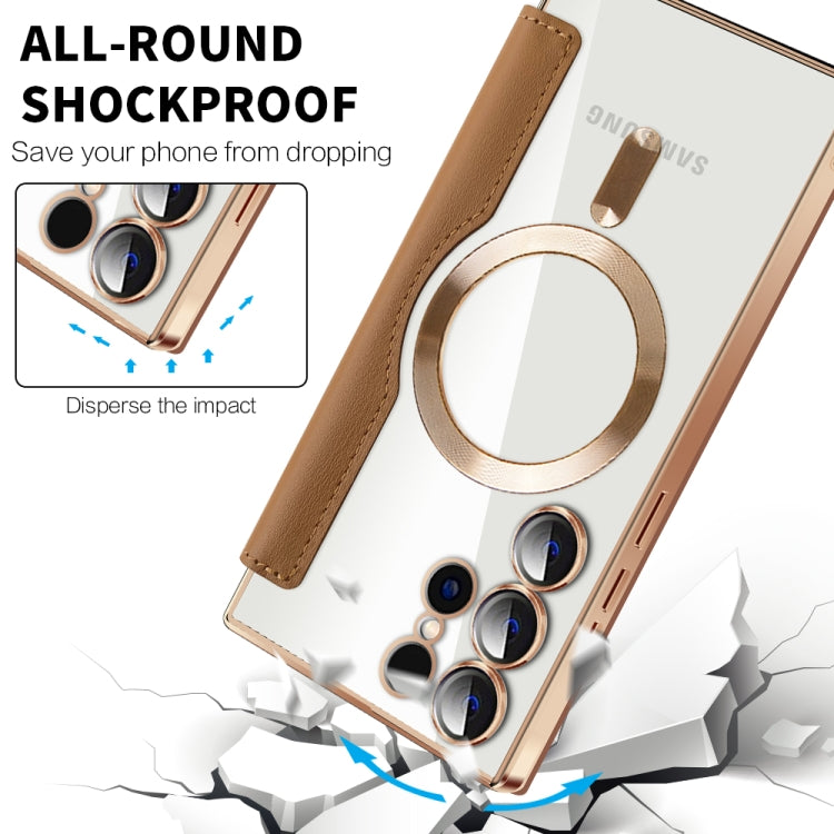 For Samsung Galaxy S25 Ultra 5G Shield MagSafe RFID Anti-theft Rhombus Leather Phone Case(Brown)