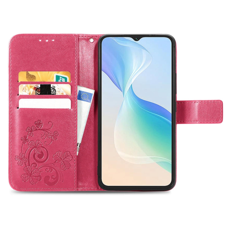 For Blackview Oscal C30 Pro Four-leaf Clasp Embossed Buckle Leather Phone Case(Magenta)