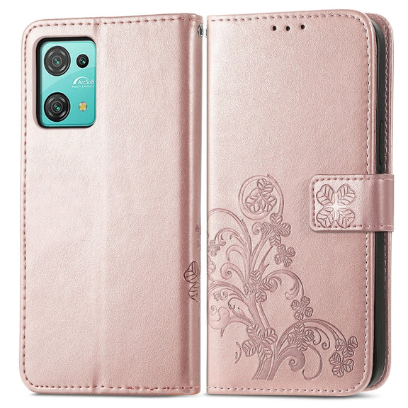 For Blackview Oscal C30 Pro Four-leaf Clasp Embossed Buckle Leather Phone Case(Rose Gold)