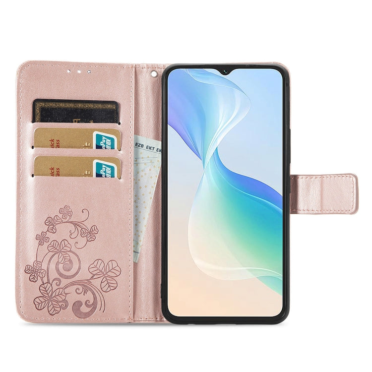 For Blackview Oscal C30 Pro Four-leaf Clasp Embossed Buckle Leather Phone Case(Rose Gold)