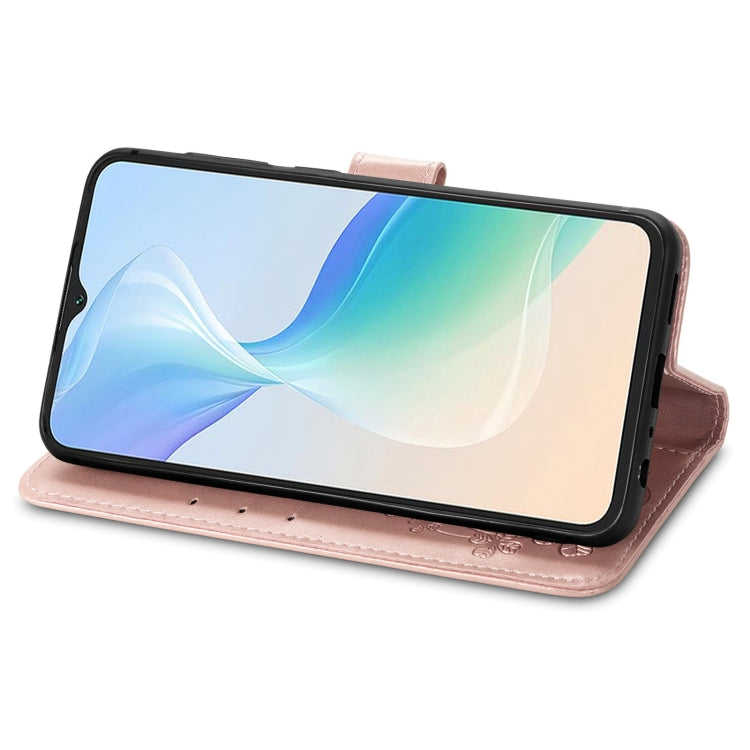 For Blackview Oscal C30 Pro Four-leaf Clasp Embossed Buckle Leather Phone Case(Rose Gold)